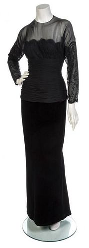 An Oscar de la Renta Black Chiffon and Velvet Gown, Size 8.