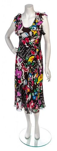 * Sonia Rykiel Multicolor Floral Sheer Silk Chiffon Dress, Size 36.