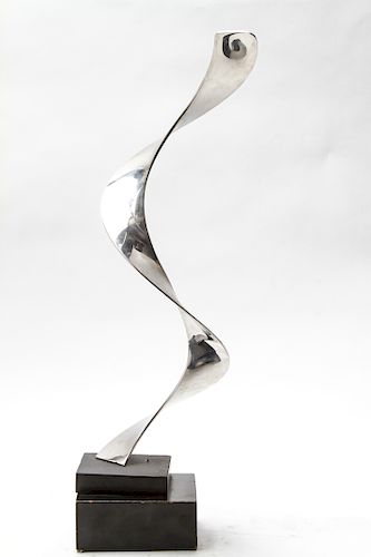 Modern Abstract Ribbon Chromed Metal Sculpture