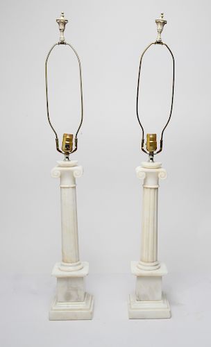 Marble Ionic Column Table Lamps, Pair