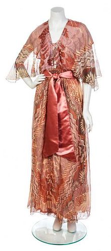 * A Zandra Rhodes Mauve Print Silk Chiffon Dress, Size 8.