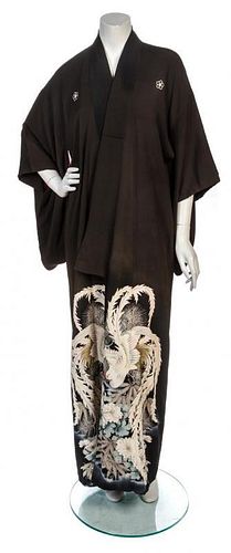 A Black and Ivory Silk Kimono,