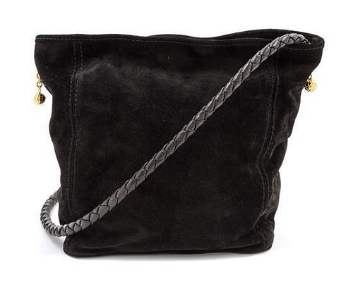 * A Bottega Veneta Black Suede Bag, 8 1/2 x 8 x 4 inches.