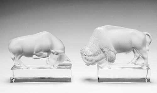 Lalique Art Glass Buffalo & Bull Sculptures, 2