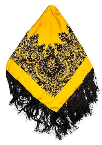 A Christian Dior Gold and Black Silk Print Scarf, 55 x 53 inches.