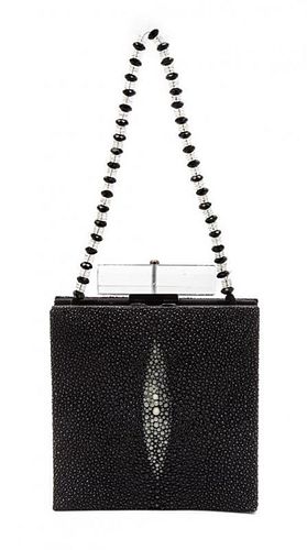 A Giorgio Armani Black Shagreen Evening Bag, 5 x 5 x 2 inches.