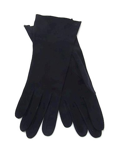 A Pair of Hermes Navy Suede Gloves. Size 6 1/2.