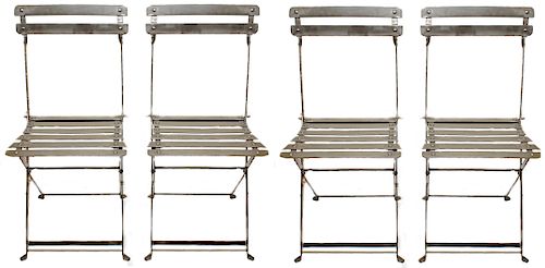 French Steel Folding Bistro Chair Set, 4 Vintage