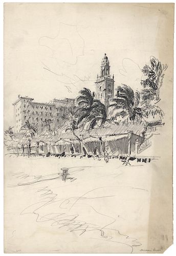 Vernon Howe Bailey - Miami Beach drawing c.1927
