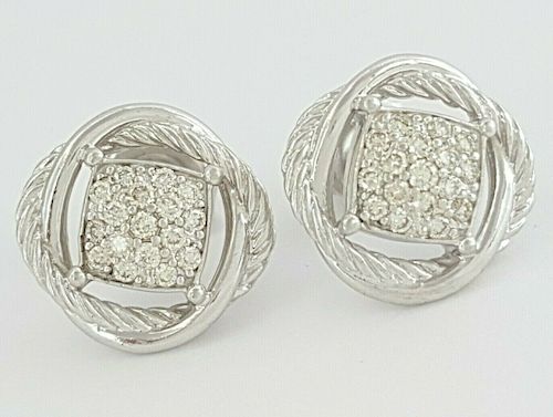 David Yurman 0.35 ct Silver Diamond Pave Stud Earrings