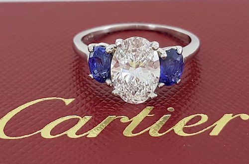 Cartier 3.31 ct Platinum Diamond Blue Sapphire Ring