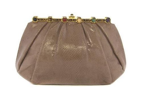 A Judith Leiber Taupe Lizardskin Bag, 10 1/2 x 7 x 2 inches.
