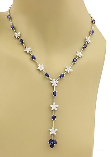 17ct Diamond & Sapphire Stars Oval Link 18k Necklace