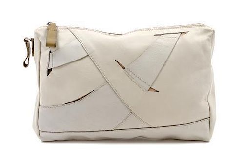 * A Prada Ivory Leather Oversized Clutch, 13 1/2 x 9 x 1 inches.