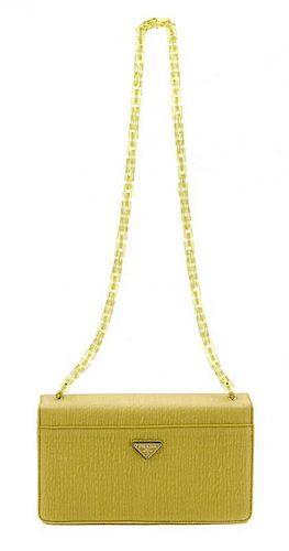 * A Prada Chartreuse Textile Evening Bag, 9 1/2 x 5 x 3 inches.