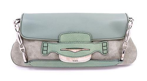 * A Tod's Seafoam Green and Leather Suede Bag,