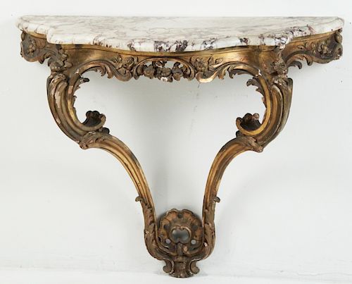 LOUIS XV STYLE GILT WOOD M/TOP CONSOLE