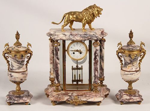 19TH C. FRENCH BRONZE/ MARBLE 3 PC. CLOCK SET