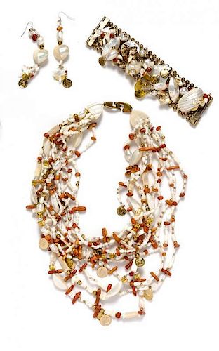 A Gerda Lynggaard for Monies Mother of Pearl and Coral Demi Parure,