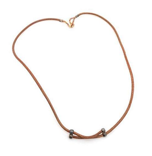 * An Hermes Brown Leather Cord Wrap Necklace,
