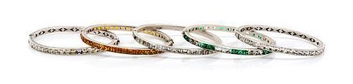 A Group of Five Sterling Silver Art Deco Bracelets,