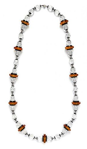 * An Amber, Crystal and Black Faceted Bead Necklace.