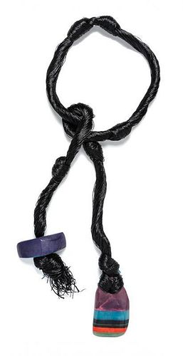 * A Black Multistrand Knotted Rope Lariat Necklace,