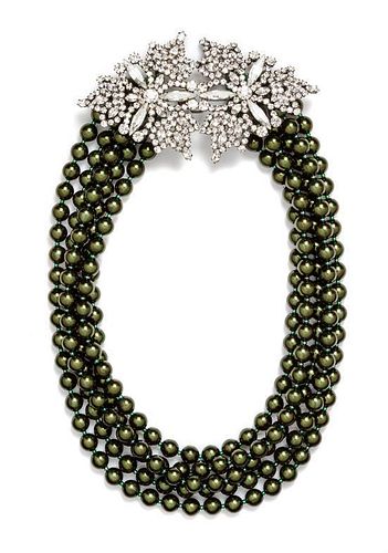 * A Helene Zubeldia Green Multistrand Bead Necklace,