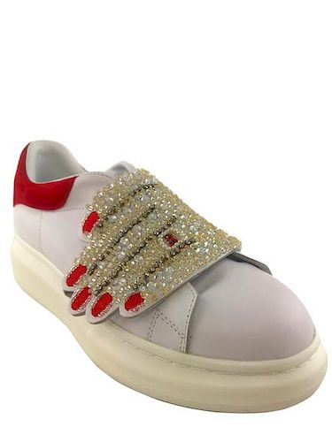 Alexander McQueen Leather Sneaker w/Jeweled Hand Size 8