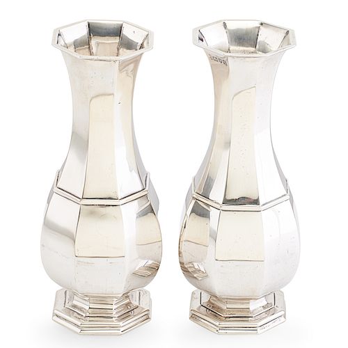 PAIR OF ENGLISH STERLING SILVER VASES
