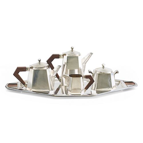 FRENCH ART DECO SILVER PLATED TEA & COFFEE SERVICE