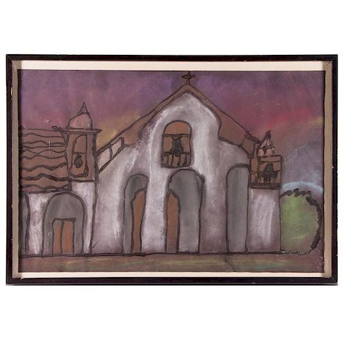 A 20th century painting of a California mission.