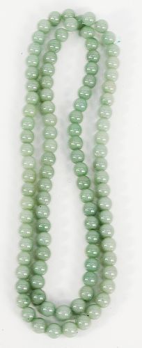 Jadeite bead necklace.  9mm beads, lg. 33 1/2 in.