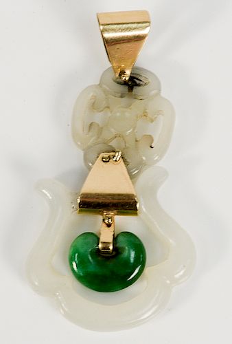 Hardstone pendant; gold, white, and green.  wd. 29mm
