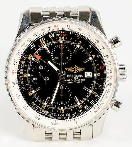 Breitling Chronometer Navitimer mens stainless steel wristwatch.  45.6mm