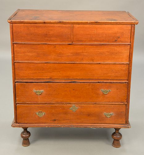 Queen Anne blanket chest having top over false drawers over two drawers on turned front legs.  ht. 42 1/2 in., wd. 37 in.  Prove...