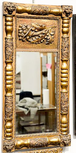 Federal gilt two part mirror having cornucopia in top panel with lion head corners.  34" x 17"  Provenance: Estate of Robert Rin...