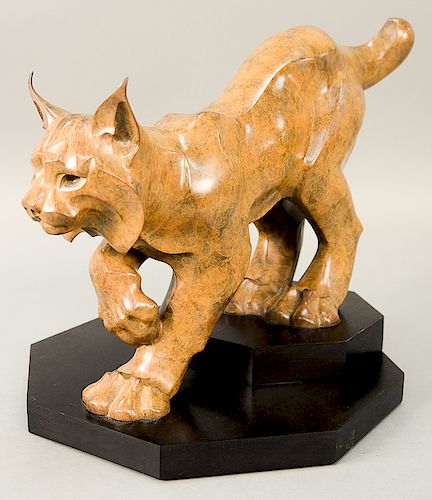 Janet Rosetta (b. 1945),  bronze lynx or bobcat,  on revolving wood base,  signed, numbered, and dated on back of foot.  ht....