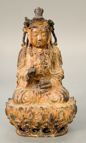 Chinese bronze figure of a seated Buddha on a lotus form base.  ht. 11 1/2 in.