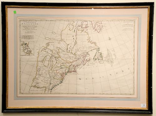 Pierre Mortier (1661-1711),  copper engraved hand colored outline map of North America,  Carte Nouvelle de l'Amérique Angloise C...