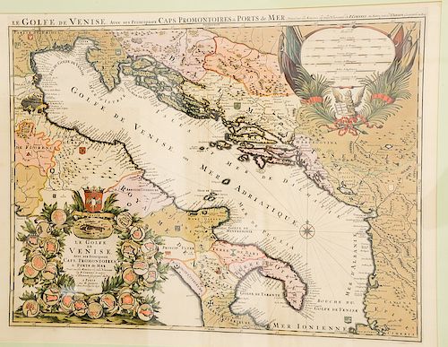 Alexis Hubert Jaillot (1632-1712),  hand colored engraved map 1693,  Le Golfe De Venise, Avec Ses Principaux Caps, Promontoires,...