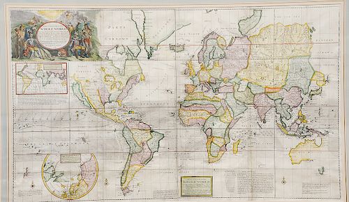 Herman Moll (1654-1732),  hand colored engraving map  "A New and Correct Map of the WHOLE WORLD, Showing Y. e situation of its p...