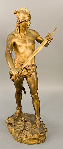 Andre-Paul Arthur Massoulle (French 1851-1901),  "Sword of Valor",  Thiebaut-Freres of Paris foundry mark on base,  signed on...