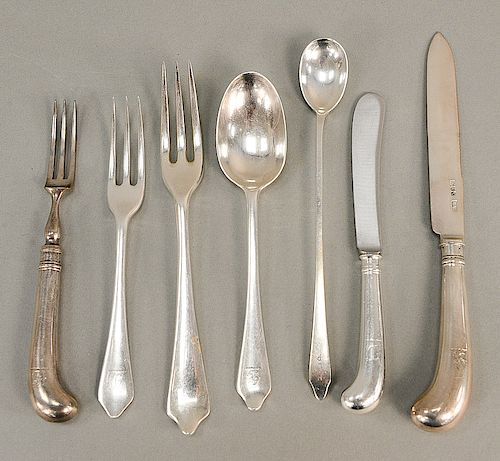 Creighton silver flatware set, 82 total pieces to include 12 salad forks, 12 dinner forks, 13 tablespoons, 12 cocktail forks, 12 ste...