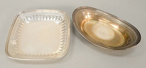 Two Tiffany & Co. sterling silver reticulated bowls, one oval marked Tiffany & Co. 18197B Makers 6290, and square marked: Tiffany &...