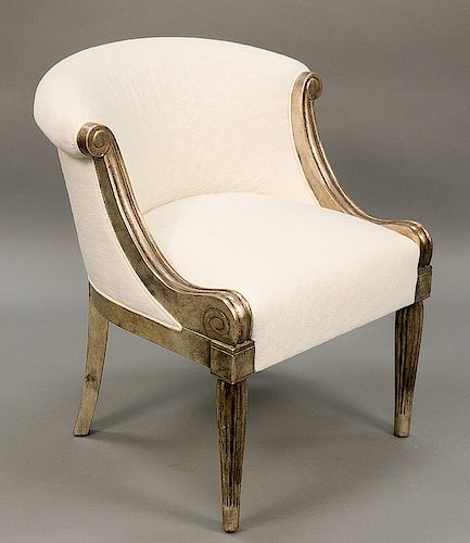 Sally Sirkin Lewis for J. Robert Scott, silver leaf occasional chair.  Provenance: Estate from Long Island, New York