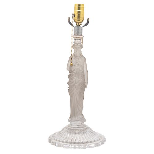 A BACCARAT FROSTED GLASS CARYATID LAMP. FRANCE, 19TH CENTURY.