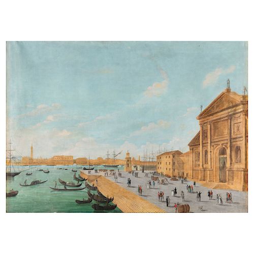 VENETIAN VIEW OF THE BAY OF SAINT MARK FROM THE ISLAND OF SAINT GEORGE. 19TH CENTURY.
