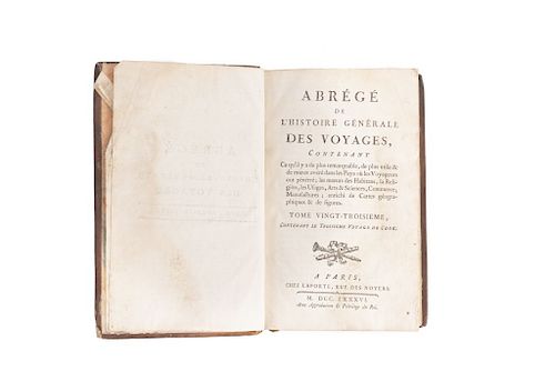 Abrege de l'Histoire Generale des Voyages… Troisième Voyage de Cook. Paris: Chez Laporte, 1786. Tomos 23 de la serie. Cuatro láminas.