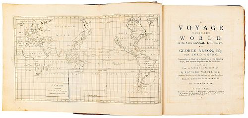 Anson, George A. Voyage Round the World in the Years, MDCCXL,I,II, III, IV. London: Printed for D. Browe, J.Osborne... 1756. 42 láminas